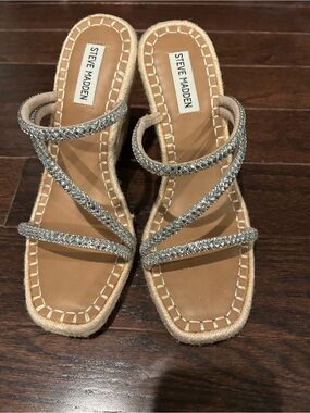 Steve Madden Tan Espadrille Sandals with Silver Crystal Straps